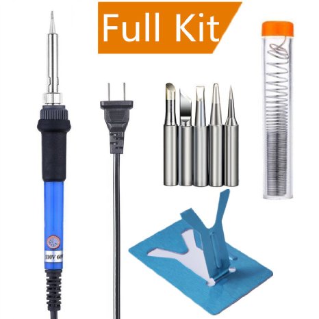 Vinso Tech 60W 110V Adjustable Temperature Welding Soldering Iron with 5pcs Different Tips, additional Solder Tube and Stand for Variously Repaired Usage By Vinso Tech