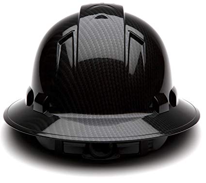 Full Brim Hard Hat, Adjustable Ratchet 6 Pt Suspension, Durable Protection safety helmet, Graphite Pattern Design, Black Shiny by Tuff America