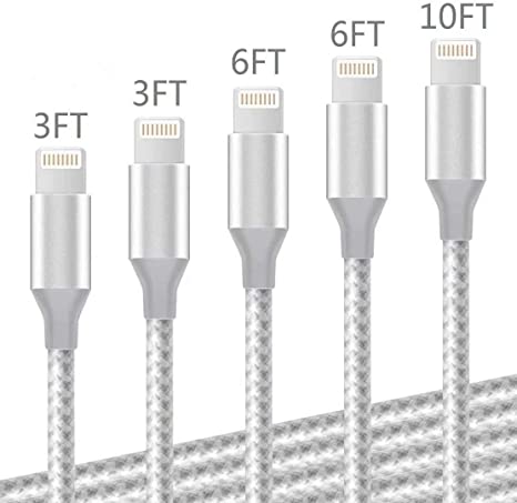 DNLM iPhone Charger, MFi Certified iPhone Charging Cable, 4Pack USB Nylon Braided Syncing Lightning Cables 3FT 6FT 6FT 10FT Compatible iPhone 11 Pro/Xs/Max/XR/X/8Plus/7Plus/6S Plus -A333