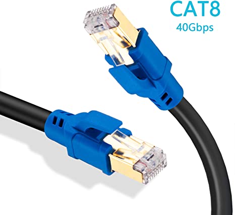 Cat8 Ethernet Cable 100Ft,Tan QY Higher Speed Than Gigabit Cat 7 Cable, 26AWG 40Gbps 2000Mhz SSTP LAN Cables with Gold Plated RJ45 Connector for Router, Modem, Gaming, Xbox (100Ft/30M, Blue)