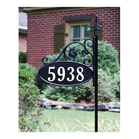 Park Place Oval Double Sided Reflective 911 Home Address Sign for Yard Hand Crafted in USA Wrought Iron Look (48" Pole)