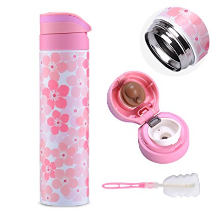 Omice Double Wall Vacuum Insulated 12 Oz Stainless Steel Water Bottle -Hydration Botttle with BPA Free Hydro Flip Cap, Bonus A Cleaning Brush