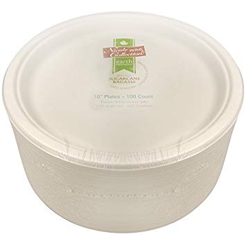 Eco-Friendly 100% Compostable Sugarcane/Bagasse Heavy Duty Plates, FDA Approved, 10 Inch, 100 Count