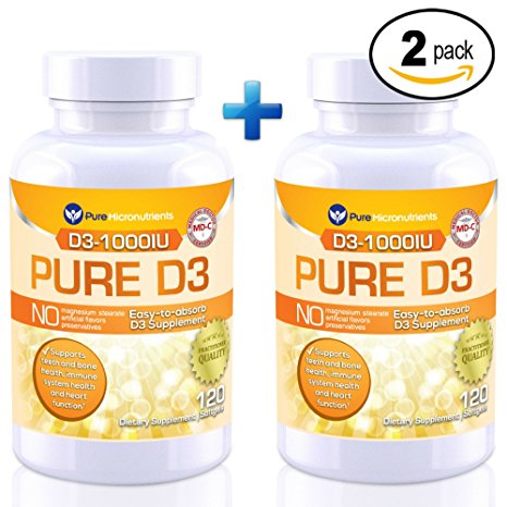 Pure Micronutrients Vitamin D Supplement 1000 IU, Natural D3 Supplements (Cholecalciferol) - Best Buy Value 2-Pack