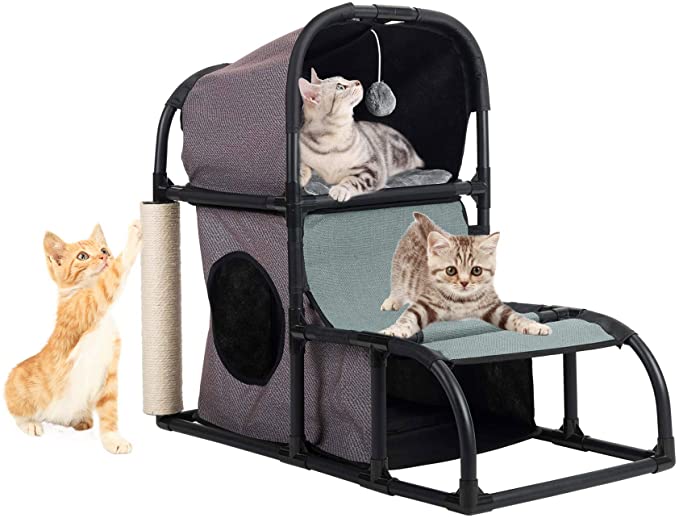 Sfeomi 4 in 1 Multi-functional Cat Tree Condo Furniture Super Stable Cat Tower House Combined with Cat Bed Cat Climber Peek Holes Scratching Post