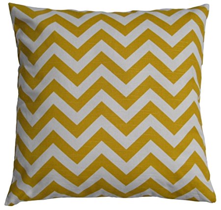 JinStyles Cotton Canvas Chevron Striped Accent Decorative Throw Pillow Cover (1 Cushion Sham for 18 x 18 Inserts), Square, Yellow/White
