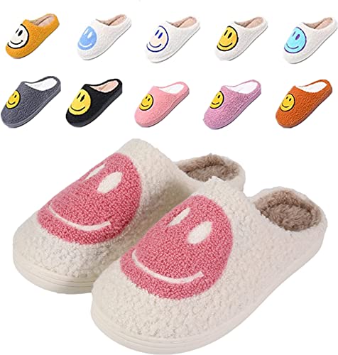 Smile Face Slippers, Rosyclo Women's Retro Soft Cute Indoor Outdoor Happy Face Shoes, Cozy Trendy Plush Comfy Warm Fluffy Slip-on Home Slipper for Women Men