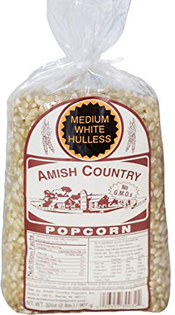 Amish Country Popcorn - Medium White Popcorn- 2 Lb Bag - Old Fashioned, Non GMO, and Gluten Free - with Recipe Guide and 1 Year Extended Freshness Warranty (2 Lb)