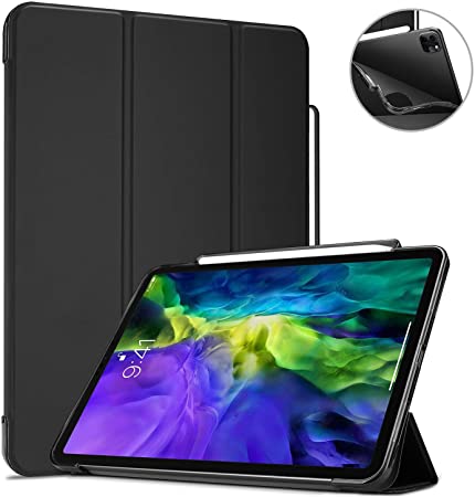 ProCase for iPad Pro 11 Inch 2020 2018 (1st / 2nd Gen) TPU Case with Pencil Holder, Slim Cover with Soft Flexible Back -Black