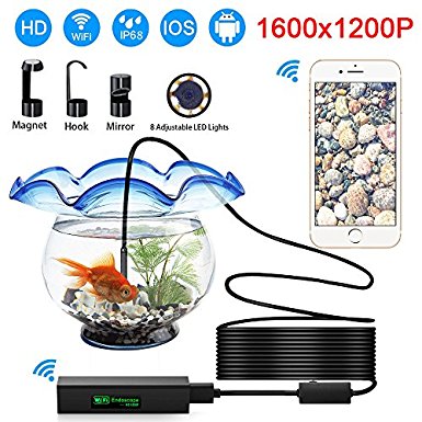 Tryace Wifi Endoscope Camera,Waterproof IP68 Borescope Inspection Camera With 8mm lens ,5M Cable And 2.0MP 1200P HD Wireless Endoscope Snake Camera For ISO and Android, iPhone, Samsung, Tablet