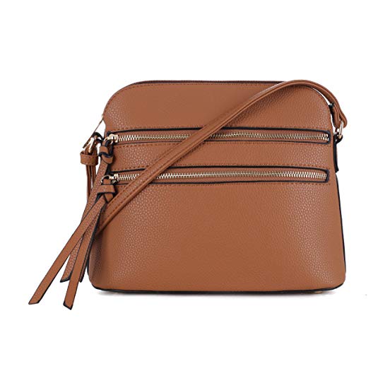 SG SUGU Lightweight Medium Dome Crossbody Bag with Double Zipper Pockets for Woman