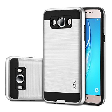tinxi® Samsung Galaxy J5 2016(SM-J510F) case cover imitation metal hard PC back cover   silicone soft frame inner shell 5.2 inches, Silver