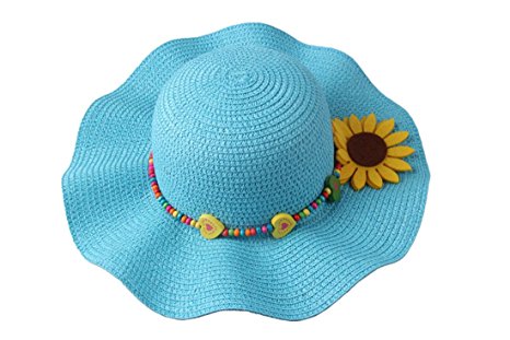 Dantiya Kids Multi-colors Large Brim Flower Beach Sun Hats for Girls