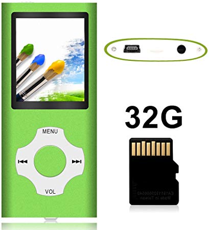 Tomameri - Portable MP3 / MP4 Player with Rhombic Button, Including a Micro SD Card and Support Up to 64GB, Compact Music, Video Player, Photo Viewer Supported - White-with-Green