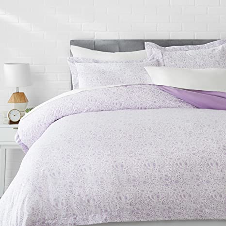 AmazonBasics Light-Weight Microfiber Duvet Cover Set with Snap Buttons - Full/Queen, Lavender Paisley