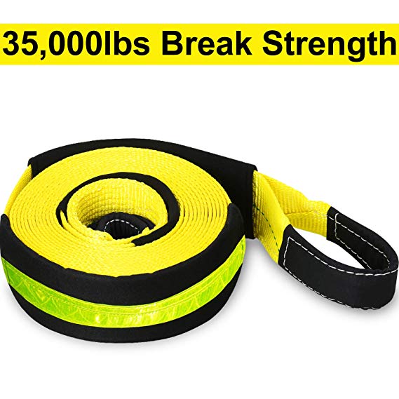 Trekassy Recovery Tow Strap Heavy Duty 3" x 30 ft 35,000lb with Loops and Reflective Line for Offroad Race Car Truck Jeep