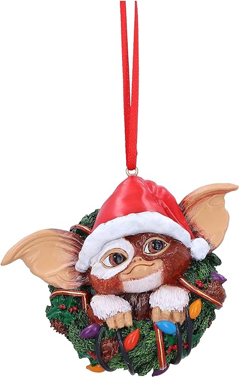 Nemesis Now Gremlins Gizmo in Wreath Hanging Ornament 9.5cm, Resin, Officially Licensed Gremlins Merchandise, Gremlins Christmas Decoration, Cast in The Finest Resin, Hand-Painted
