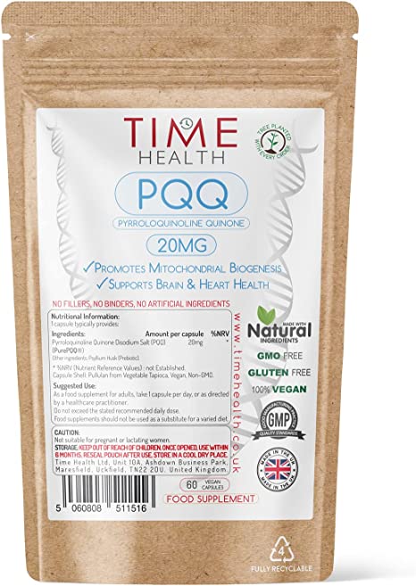 PQQ (Pyrroloquinoline Quinone) – Concentrated 20mg per Capsule – Over 99% Pure – Made with PurePQQ® – UK Made – GMP Standards – Zero Additives – Pullulan (60 Count (Pack of 1))