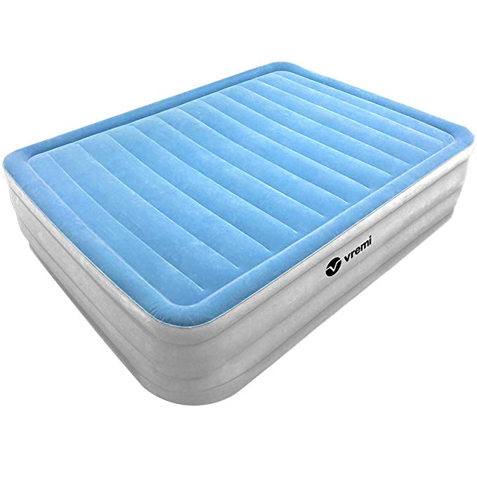 Vremi Inflatable Air Mattress - Queen Size High Raised Airbed with Waterproof Flocked Layer for Kids Toddlers and Adults - Portable Blow Up Bed with Built-in Electric Pump and Carry Bag for Storage