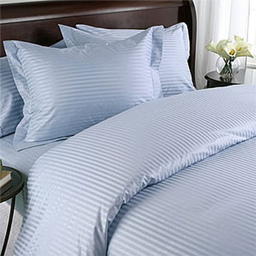 1200 Thread Count Three (3) Piece King Size Blue Stripe Duvet Cover Set, 100% Egyptian Cotton, Premium Hotel Quality
