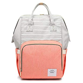 Diaper Tote Backpack, Breast Pump Backpack Bag with 10 Pockets (Grey Strapes & Orange)