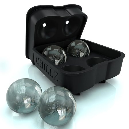 Chillz Ice Ball Maker Mold - Black Flexible Silicone Ice Tray - Molds 4 X 45cm Round Ice Ball Spheres