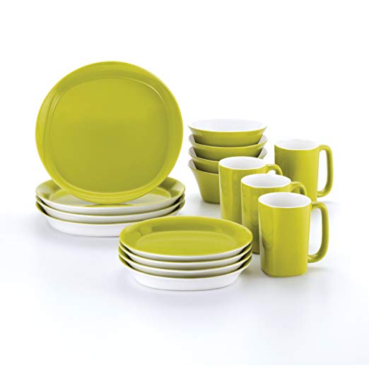 Rachael Ray Dinnerware Round and Square 16-Piece Dinnerware Set, Green