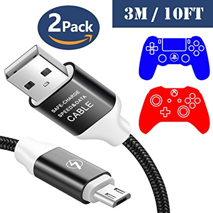 2 Pack 10ft / 3M PS4 Controller Charging Cable for PlayStation 4 PS4 Dualshock 4 PS4 Slim/Pro and Xbox One X Controller