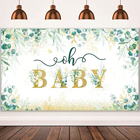 Sage Baby Shower Decorations for Boy Green Safari Baby Backdrop Jungle Eucalyptus Greenery Leaves for Gender Neutral Baby Shower Decoration, 5.9 x 3.6 ft