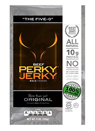 Perky Jerky 100% Grass-Fed Beef Original, 5 ounce bag