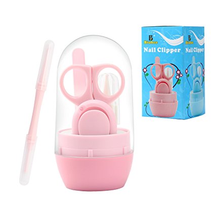 Biubee 5PCS Baby Nail Clippers Set- Earpick, Scissor, Clipper, Nail file & Nasal Tweezer- Necessary Grooming Kit Perfect for Newborns Infants and Toddlers(pink)