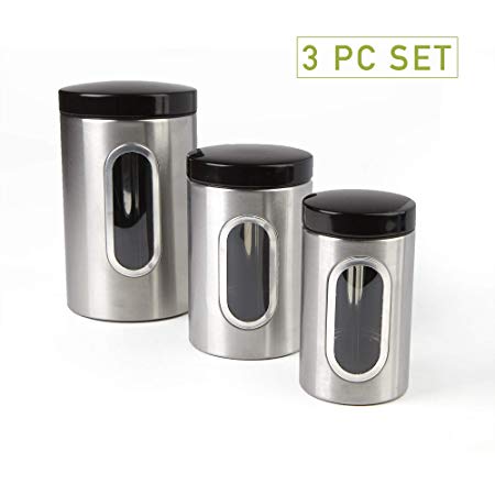 Mind Reader 3 Piece Canister Set, 1, 1.5, 2 Quart, Silver with Black