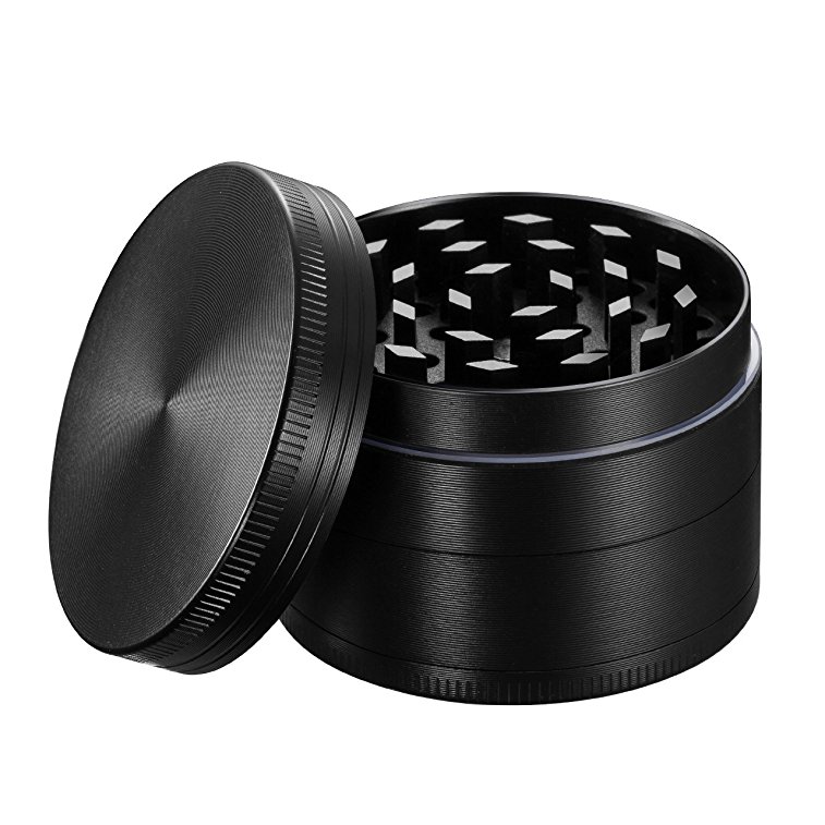 Homasy Spice Herb Grinder, 2-Inch Tobacco Spice Herb Weed Grinder with Pollen Scraper - Black