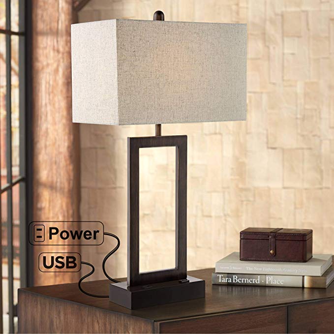 Todd Bronze Finish Metal Table Lamp with USB Port and Outlet - 360 Lighting