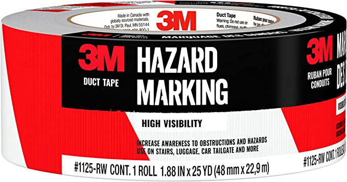 3M Hazard Marking Duct Tape, Red & White, 1.88 inches by 25 yards, 1 roll