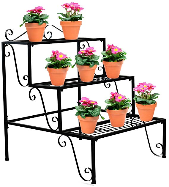 Sorbus 3-Tier Flower Plant Stand - Rectangular Shelf Step Design – Ideal Flower Pot Holder for Home, Garden, Patio, Plant Lovers, Housewarming, Mother’s Day (3 Step (Black))