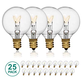 25-Pack String Light Bulbs, LEDESIGN 5 Watt G40 Globe Light Bulbs, G40 Clear Replacement String Light Bulbs with Candelabra Screw Base, Fits E12 and C7 Sockets, Indoor-Outdoor Use, 1.5-Inch