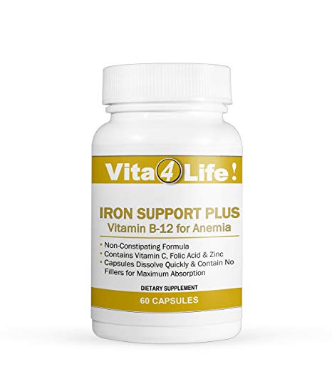 Iron Support 'Plus' Vitamin B-12 - Bariatric Supplement for Anemia - 60 Count