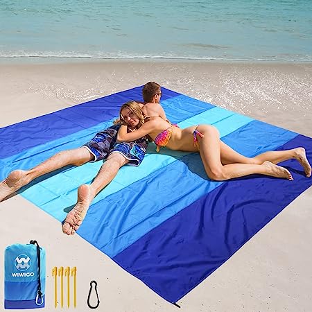 WIWIGO Sandfree Beach Blanket,79" X 83" for 7 Adults Waterproof Quick Drying Beach Mat