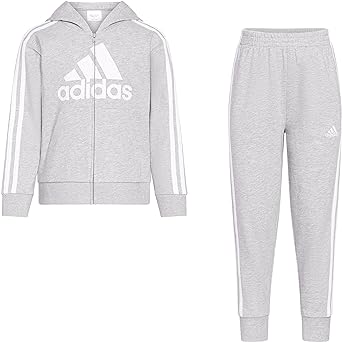 adidas Boys Zip Front French Terry Hooded Jacket and Joggers Set