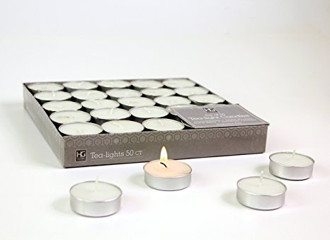 Hosley's Set of 50 Tea Light Candles, Unscented. Bulk Buy Quality Tealights. Ideal for Parties, Weddings, Spa, Aromatherapy. Hand Poured, Using a High Quality Wax Blend
