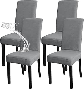 FORCHEER Water Resistant Jacquard Dining Room Chair Covers for Dining Room Set of 4,Stretch Parsons Kitchen Chair Slipcover Removable Washable(Set of 4,Light Grey), 4PCS