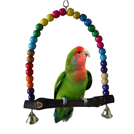 Yosoo Multi-color 14cmx14.3cm Wooden Bird Swings Budgie Toys Bird Swings for Parakeets