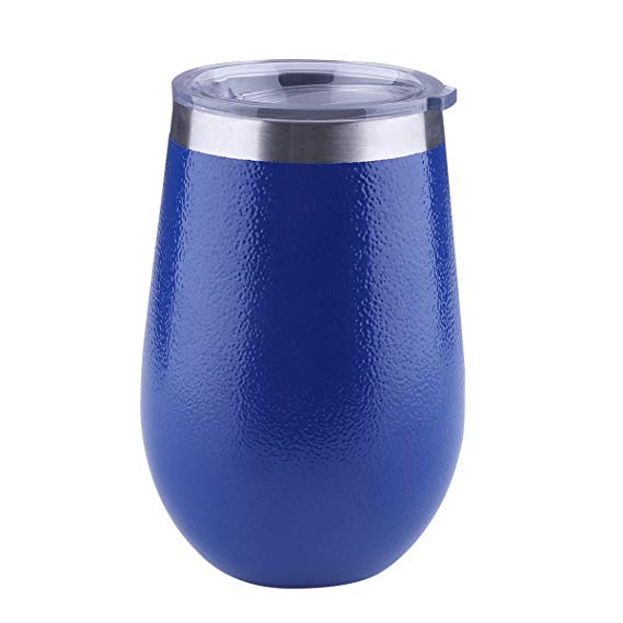 Antner 12 oz Stainless Steel Stemless Wine Glass Tumbler with Lid, Double Wall Vacuum Insulated Travel Tumbler Cup for Coffee, Wine, Cocktails, Champagne, Blue