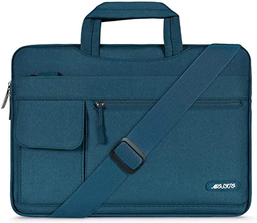 MOSISO Laptop Shoulder Bag Compatible with MacBook Pro 16 inch A2141 2020 2019/Pro Retina 15 A1398, 15-15.6 inch Notebook, Polyester Flapover Briefcase Sleeve Case, Deep Teal