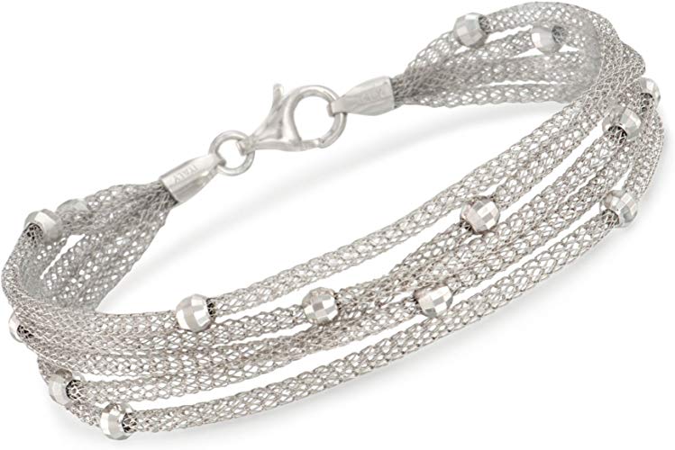 Ross-Simons Italian Sterling Silver 5-Strand Beaded Mesh Bracelet
