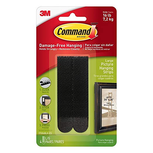 Command Picture Hanging Strips Value Pack 4WLGL, Large, Black, 8-Pairs