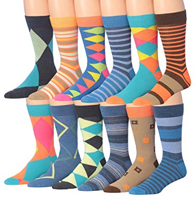 James Fiallo Mens 12 Pack Patterned Dress Socks