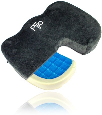 Pijio Coccyx Orthopedic Comfort Gel Memory Foam Seat Cushion - Water Proof Cove Included Free - Relieves Sciatica, Back Pain, Tailbones, Spine, Hips (Charcoal Gray)