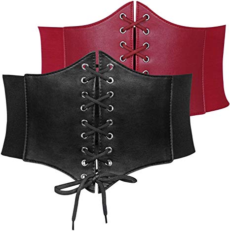 Women’s Elastic Costume Waist Belt Lace-up Tied Waspie Corset Belts for Women by JASGOOD